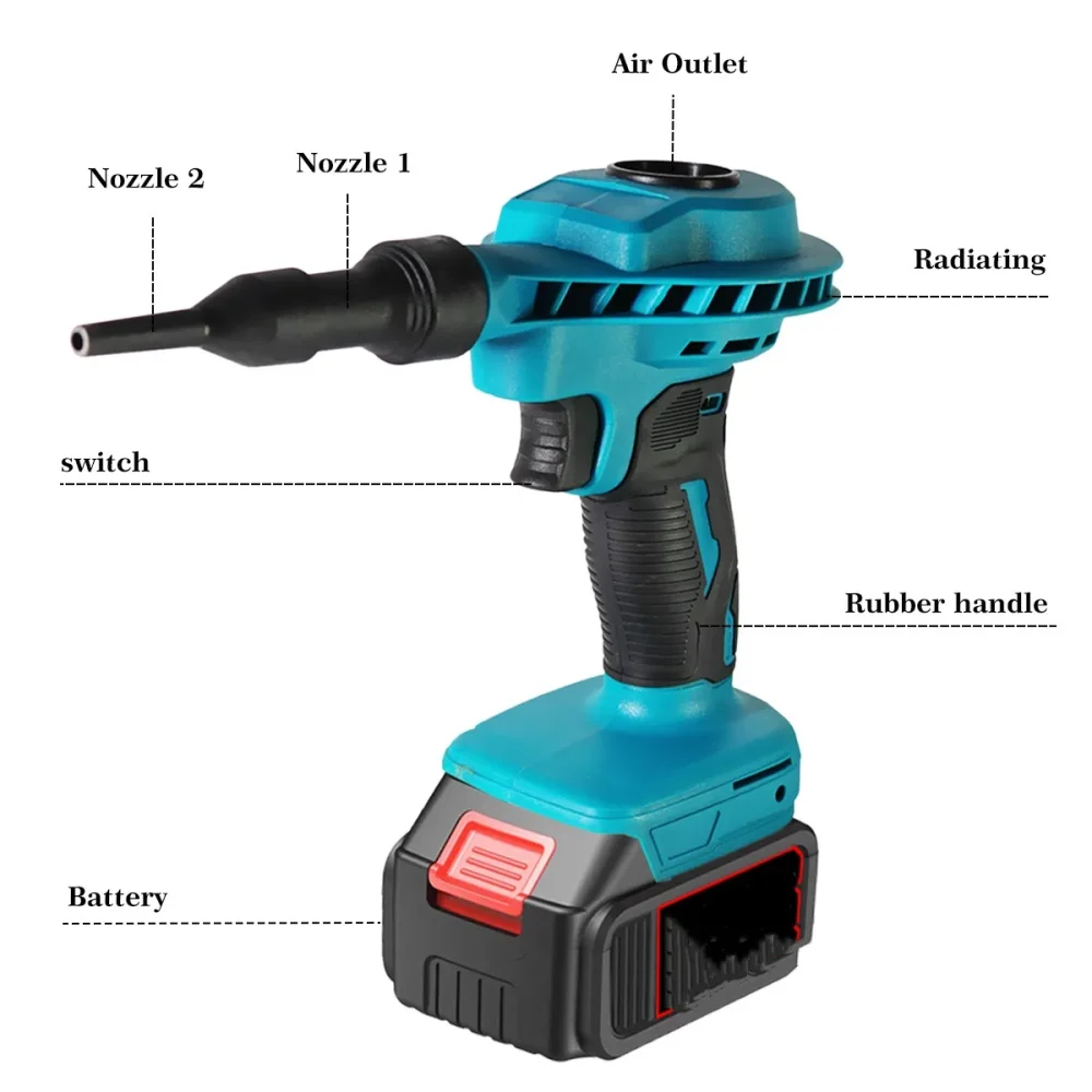 Wireless Cordless Air Blower Multifunction Rechargeable Inflator Vacuum Blower Air Dust Power Tools for Mak 18V Battery - Image 4