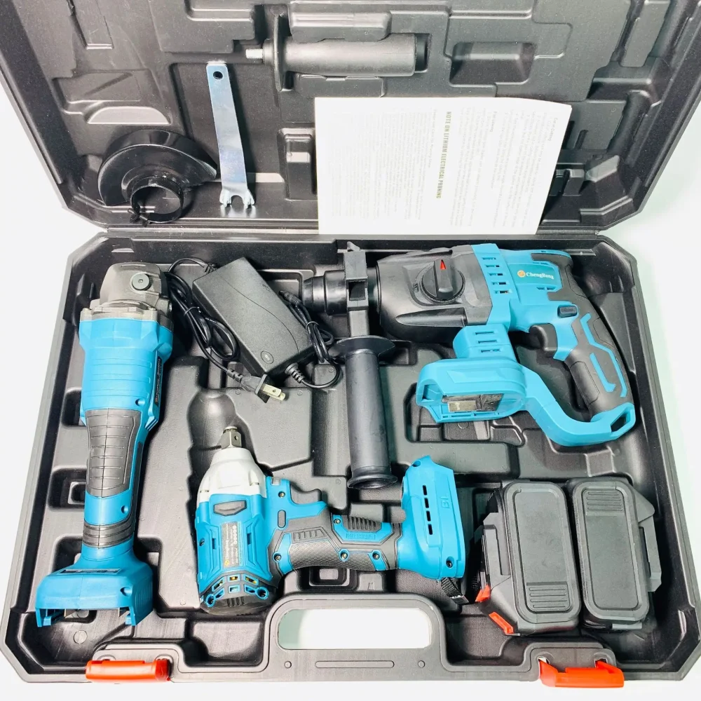 Lithium Battery Tool Brushless Angle Grinder Electric Wrench Electric Hammer 3pcs Maita Battery  Cordless Tool Setrecharge Tool - Image 2