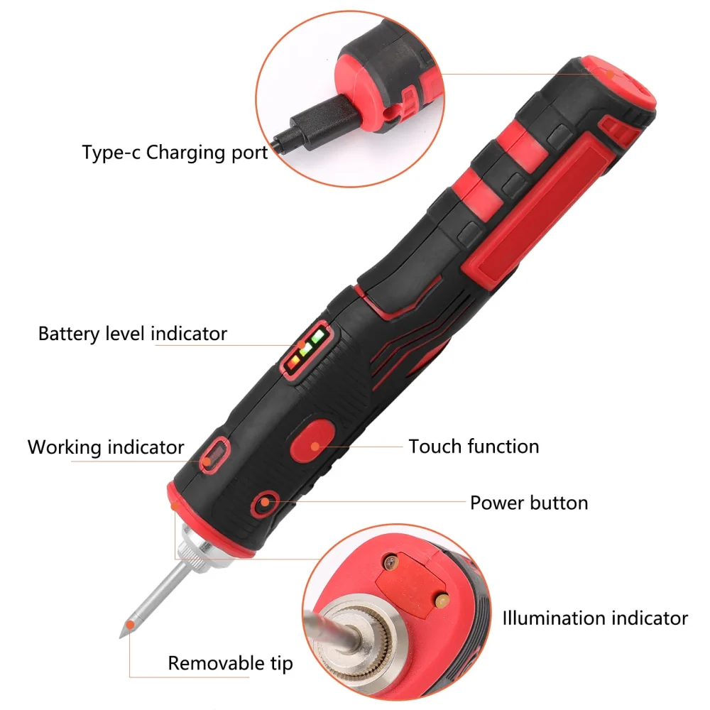 Cordless Rechargeable Wireless Soldering Iron with Bright LED Light Household Appliances Electronic Maintenance Welding Tool - Image 4