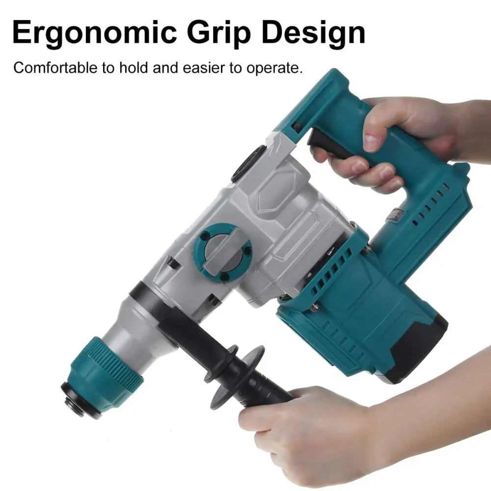 Drillpro 2-IN-1 Rechargeable Brushless Cordless Rotary Hammer Impact Drill Power Tool for 18V Mak Battery 4200RPM - Image 2