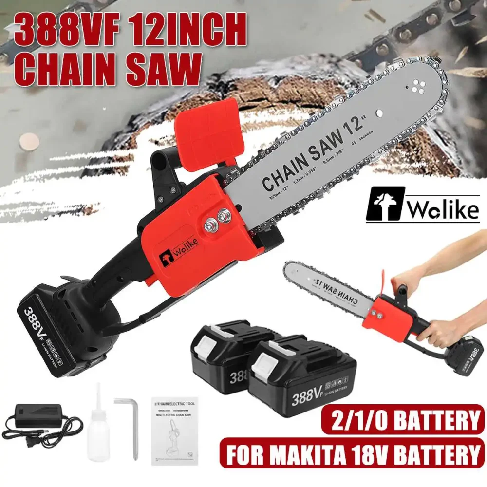 21V Brushless Cordless Chain Saw 12-Inch Rechargeable Garden Logging Power Tool with Battery for Wood Tools - Image 3