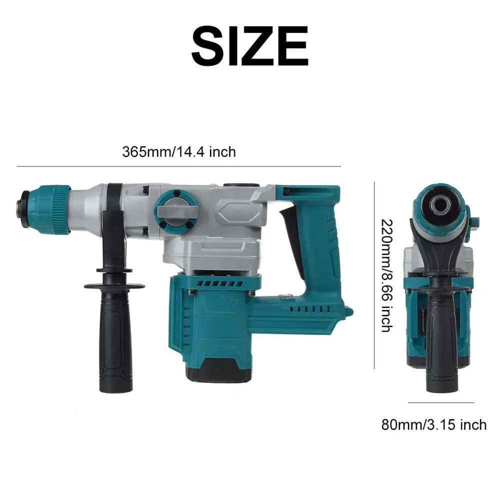 Drillpro 2-IN-1 Rechargeable Brushless Cordless Rotary Hammer Impact Drill Power Tool for 18V Mak Battery 4200RPM - Image 6
