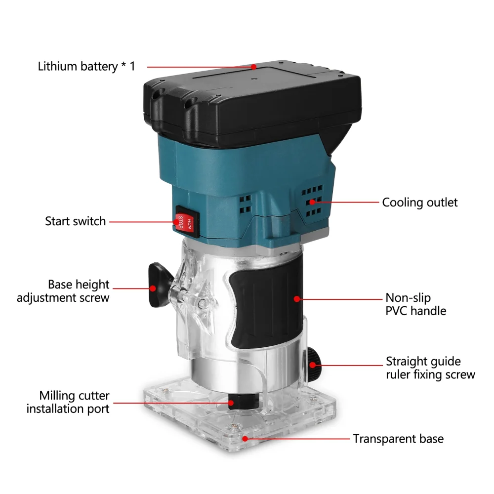 2pcs Lithium Battery 800W Woodworking Trimmer Wood Milling Engraving Slotting Trimming Machine Carving Machine Router - Image 4