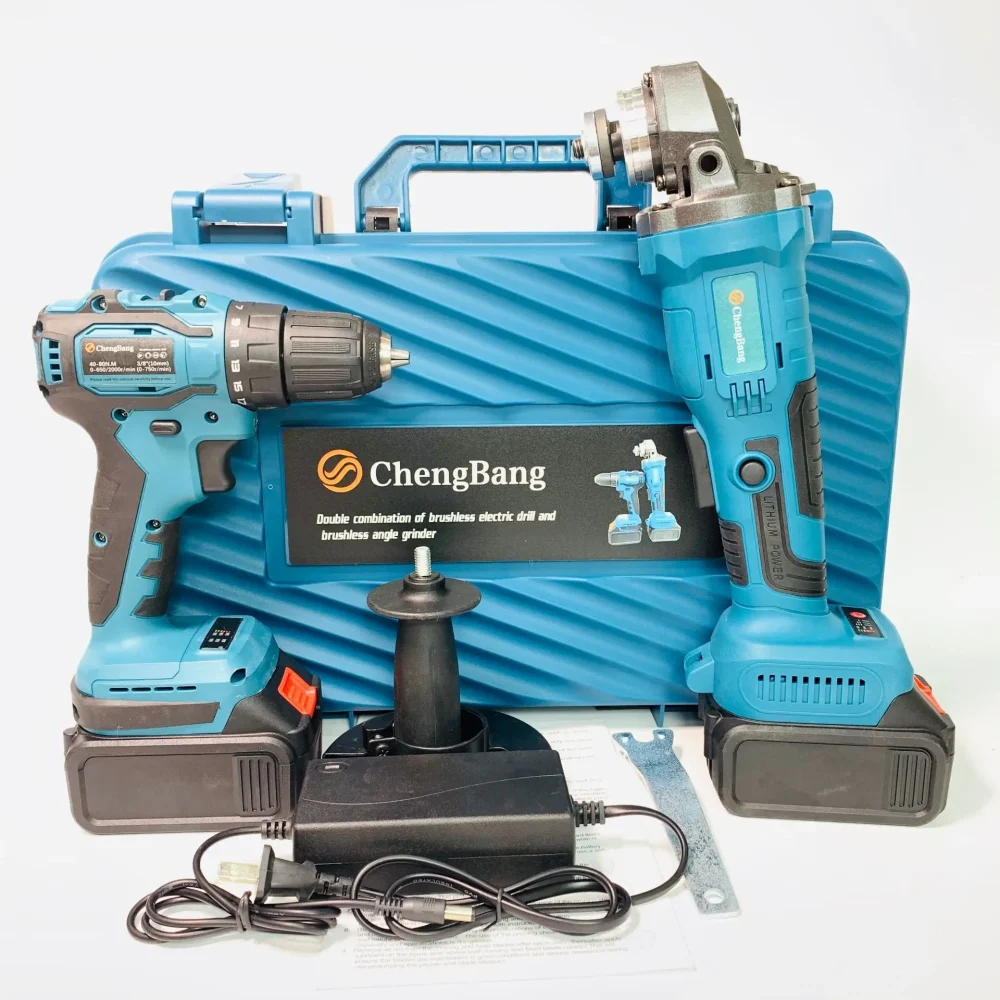 6pcs Lithium Brushless Combination Tool 2-piece Set Power Drill Angle Grinder 3000mah Battery cordless Tool Sets