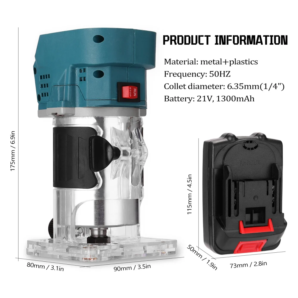 2pcs Lithium Battery 800W Woodworking Trimmer Wood Milling Engraving Slotting Trimming Machine Carving Machine Router - Image 5