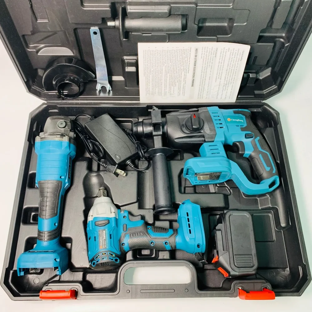 Lithium Battery Tool Brushless Angle Grinder Electric Wrench Electric Hammer 3pcs Maita Battery  Cordless Tool Setrecharge Tool - Image 3