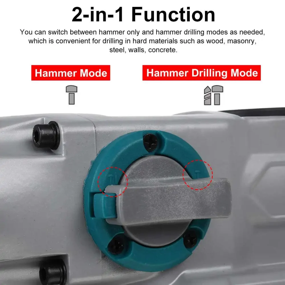 Drillpro 2-IN-1 Rechargeable Brushless Cordless Rotary Hammer Impact Drill Power Tool for 18V Mak Battery 4200RPM - Image 3