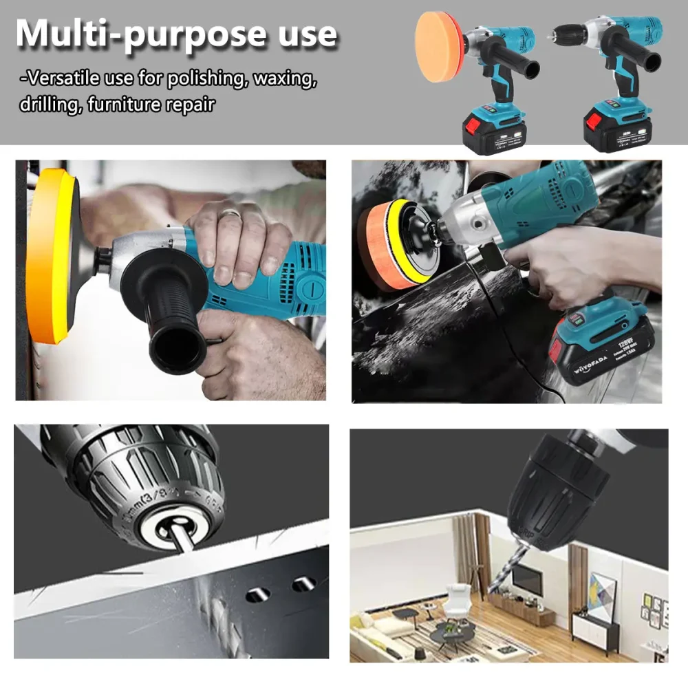 2 in 1 Cordless Electric Polishing Machine Drill Driver Kit Car Polisher 125MM Polishing Pads for Mak18V Battery - Image 4